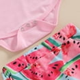 thumbnail image 6 of Girls Fly Sleeve Letter Romper Bodysuit Watermelon Prints Shorts Outfits, 6 of 6
