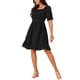 thumbnail image 4 of Vestido casual de línea A con cuello cuadrado, mangas cortas abullonadas, espalda fruncida y volantes, color negro, para mujeres de Inspire Chic., 4 of 5