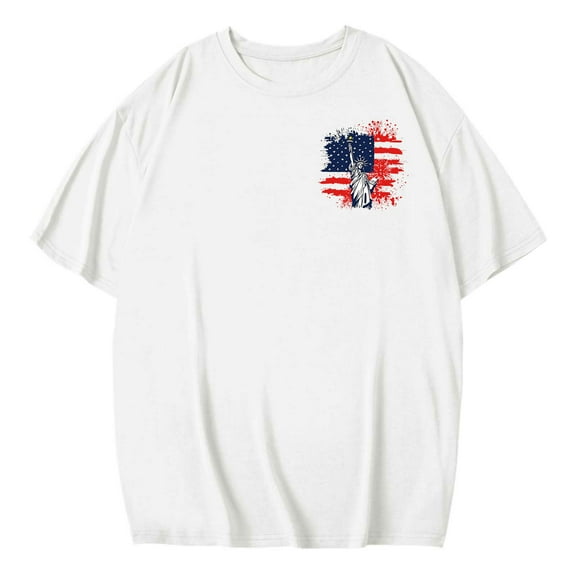 AKOEE Womens Oversized Tshirts Back USA Flag Printed July 4th Outfit Loose Boyfriend Style T-Shirt Summer Tops (XL, White)