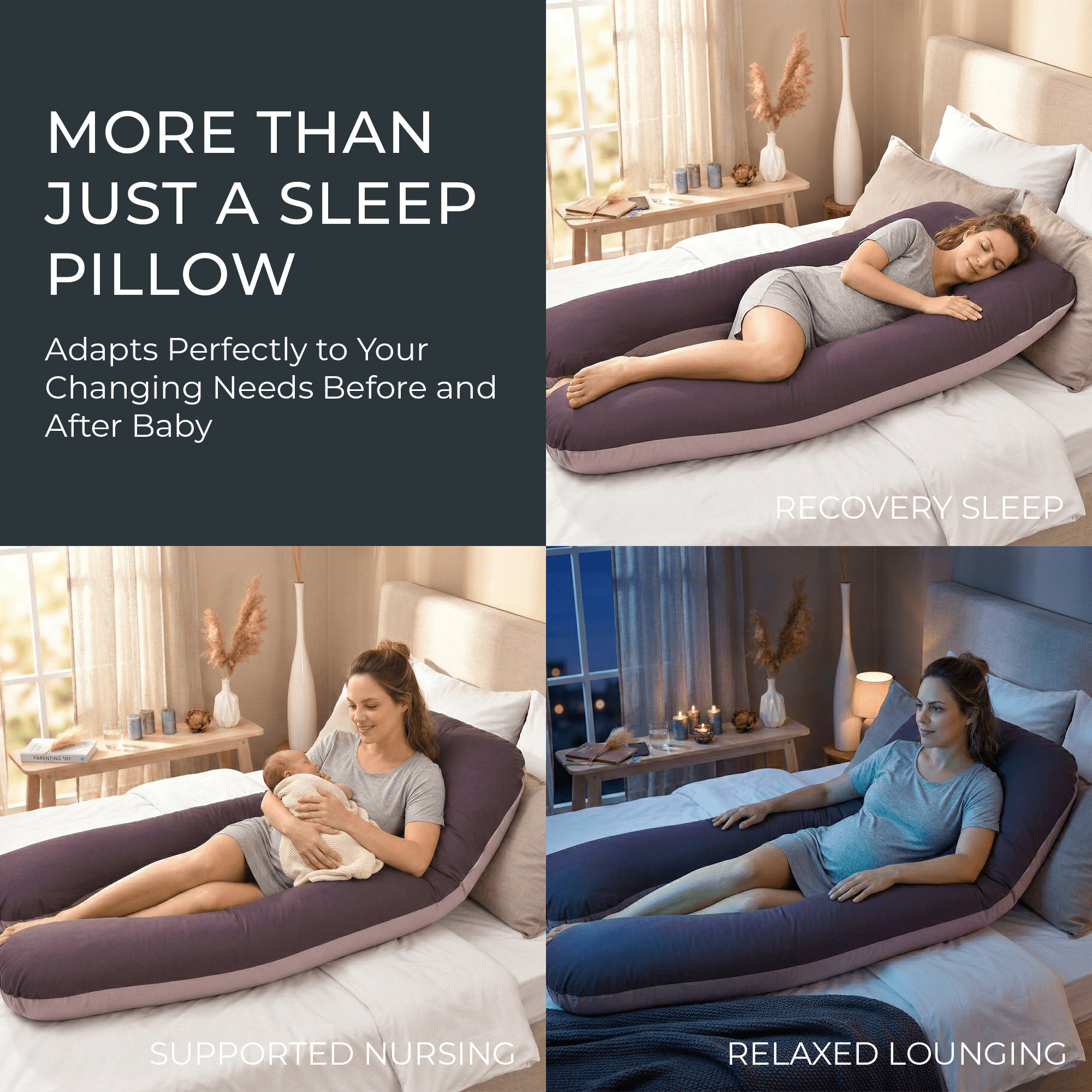 Olena Casa U Shaped Pregnancy Pillow Full Body Maternity Body Pillows for Side Sleepers, Back Pain Relief & Recovery Support Pillow, Pregnancy Pillows for Sleeping, Chocolate Beige 55x29x8 In