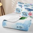 thumbnail image 4 of spefrowx Watercolor Blue Whale Twin Quilt Set for Boys, Manta Ray Jelly Coral Twin Coverlet Set, 2pcs, 4 of 7