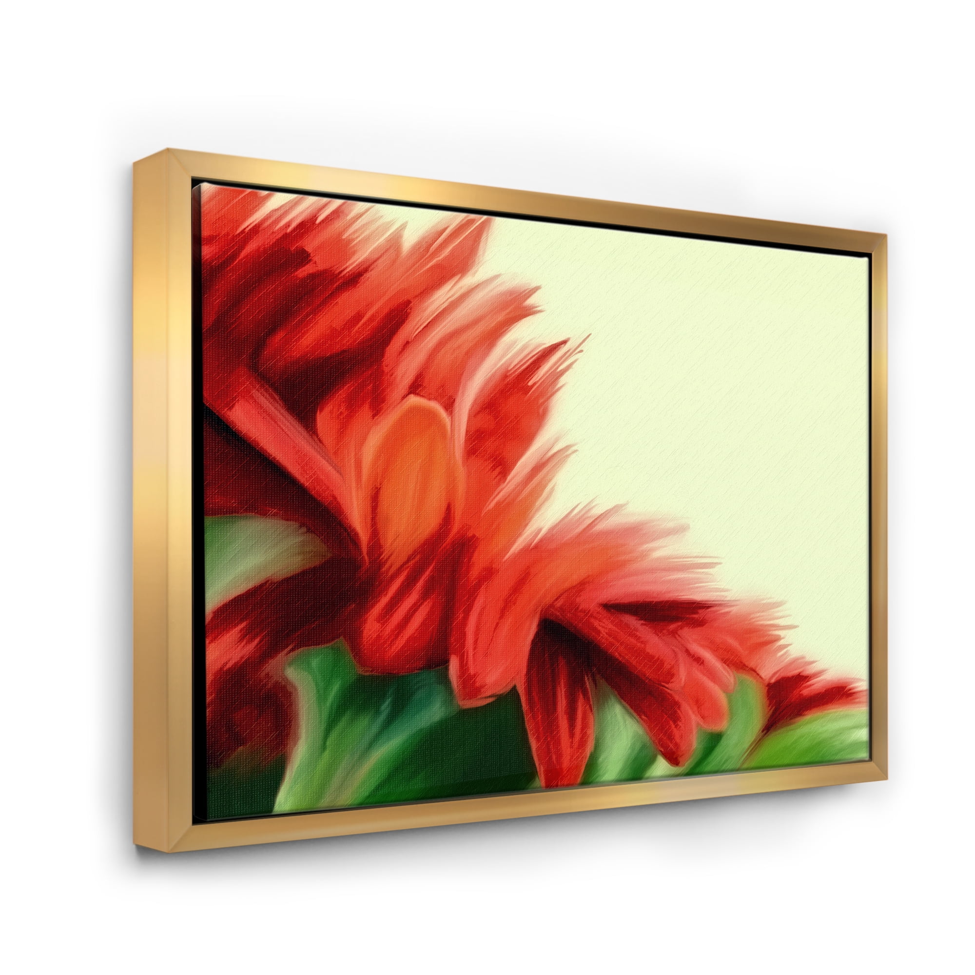 Designart 'Red Floral Brush Strokes On Green' Traditional Framed Canvas Wall Art Print