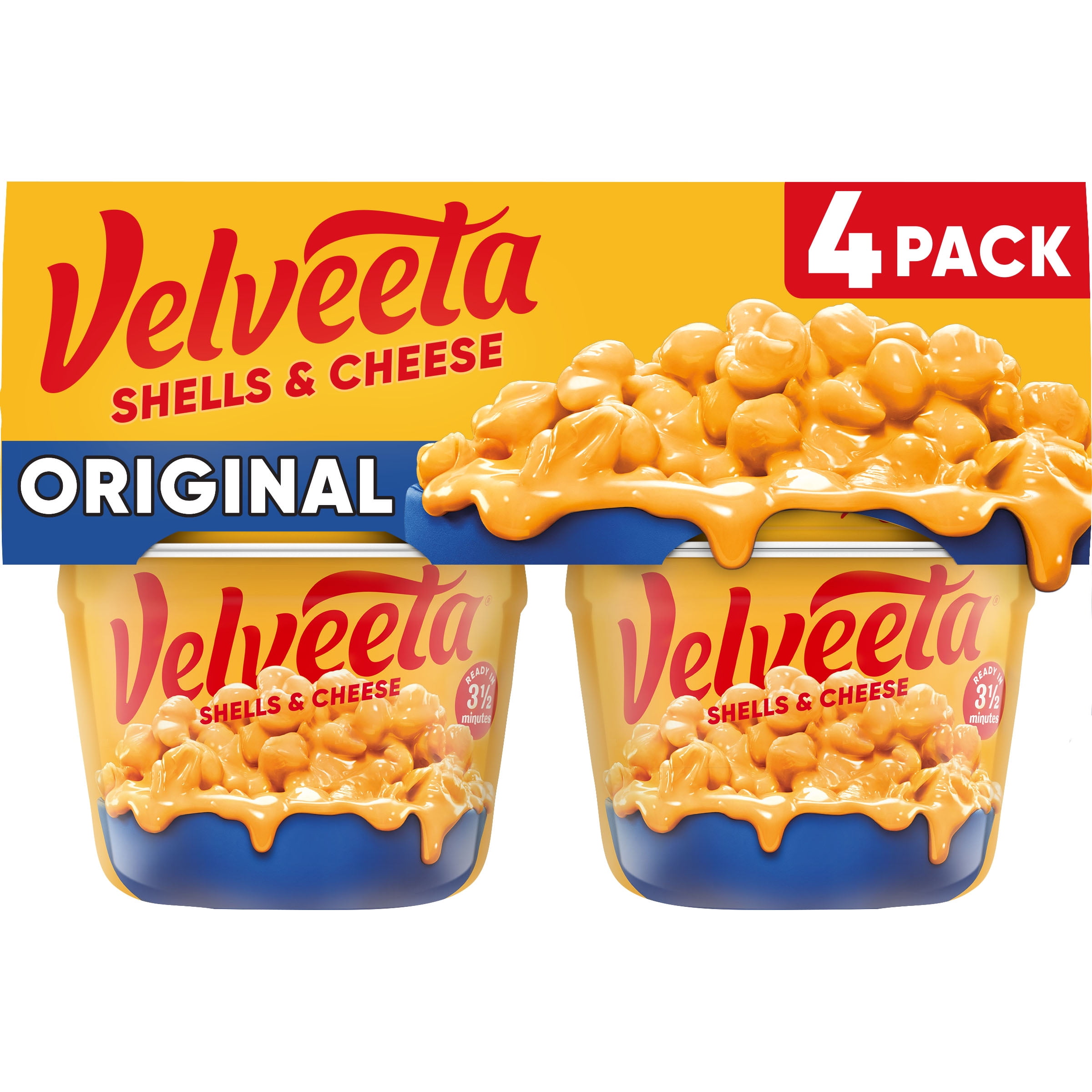 Velveeta Shells and Cheese Macaroni and Cheese Cups Easy Microwavable Dinner, 4 ct Pack, 2.39 oz Cups