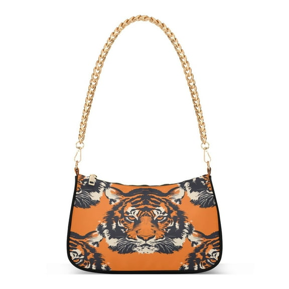 One Shoulder Chain Handbag 7.1x11x2.8in Women's Hobo Handbags Tote Handbags Shoulder Handbags Card Bag Cash Bag Key Bag Orange Tiger Seamless