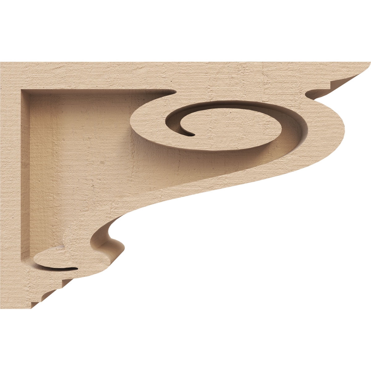 2"W x 6"D x 4"H Classic Scroll Rough Cedar Woodgrain TimberThane Corbel, Primed Tan
