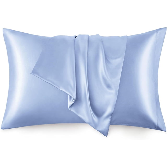 Funda de almohada de satén azul cielo 20x40 pulgadas King (paquete de 2)
