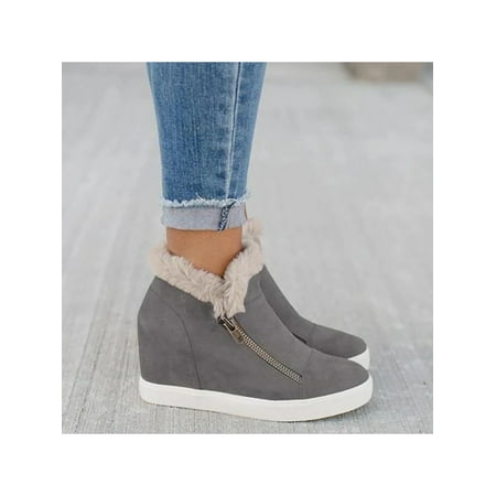 

Audeban Women s Wedge Booties Fashion Side Zipper Platform Casual Shoes Sizes 5-9.5