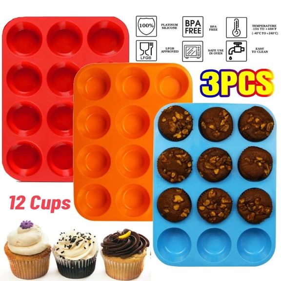 YangNengwen 3PCS 12 Cups Silicone Mini Muffin Pan Set, Nonstick Mini Cupcake Pans, BPA Free Small Muffin Tin for Baking