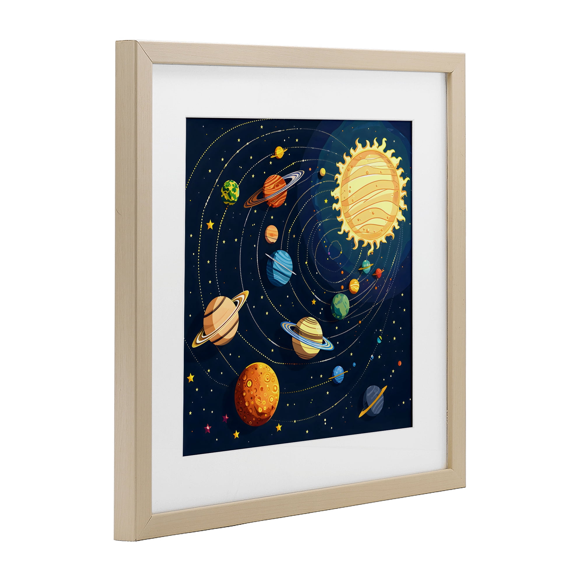 Stupell Industries Planets Around The Sun Birch Framed Print Under Glass, design by Creative Studio