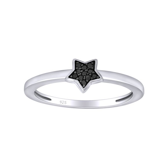Black Natural Diamond Accent Star Ring For Women in 14K White Gold Plated 925 Sterling Silver Color Enhanced(0.03 Cttw,I2-I3 Clarity)-4