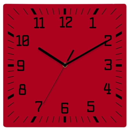 Pure Red Wooden Wall Clock Silent Non Ticking, Simple Solid Color Square Wall Clocks Battery Operated, Decor Clock for Home Office, Living Room, Kitchen, 12 Inch