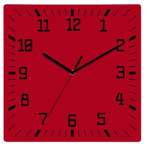 Pure Red Wooden Wall Clock Silent Non Ticking, Simple Solid Color Square Wall Clocks Battery Operated, Decor Clock for Home Office, Living Room, Kitchen, 12 Inch
