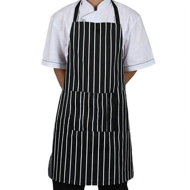 Summer Savings Kcavykas Kitchen Goodies,Black Stripe Bib Apron with 2 Pockets Chef Kitchen Cook tool WH