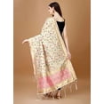 thumbnail image 3 of AlchemicLiving Women's Daisy White Woven Banarasi Heavy Kashmiri Silk Zari Dupatta with Thread Work Floral Chunni/Scarf for Girls Size: 1M x 2.5M, 3 of 3