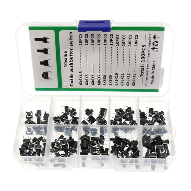 100 pcassort interruptor de botón táctil (6x6mm) four pin interruptor de botón de surtido para proyectos electrónicos de bricolaje Zulema interruptor táctil de botón micro