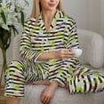 thumbnail image 5 of KLL Striped With Palm Tree Branches Print Women's Long Sleeve Pajamas with Pants Sleepwear Loungewear 2 Set-XX-Large, 5 of 7