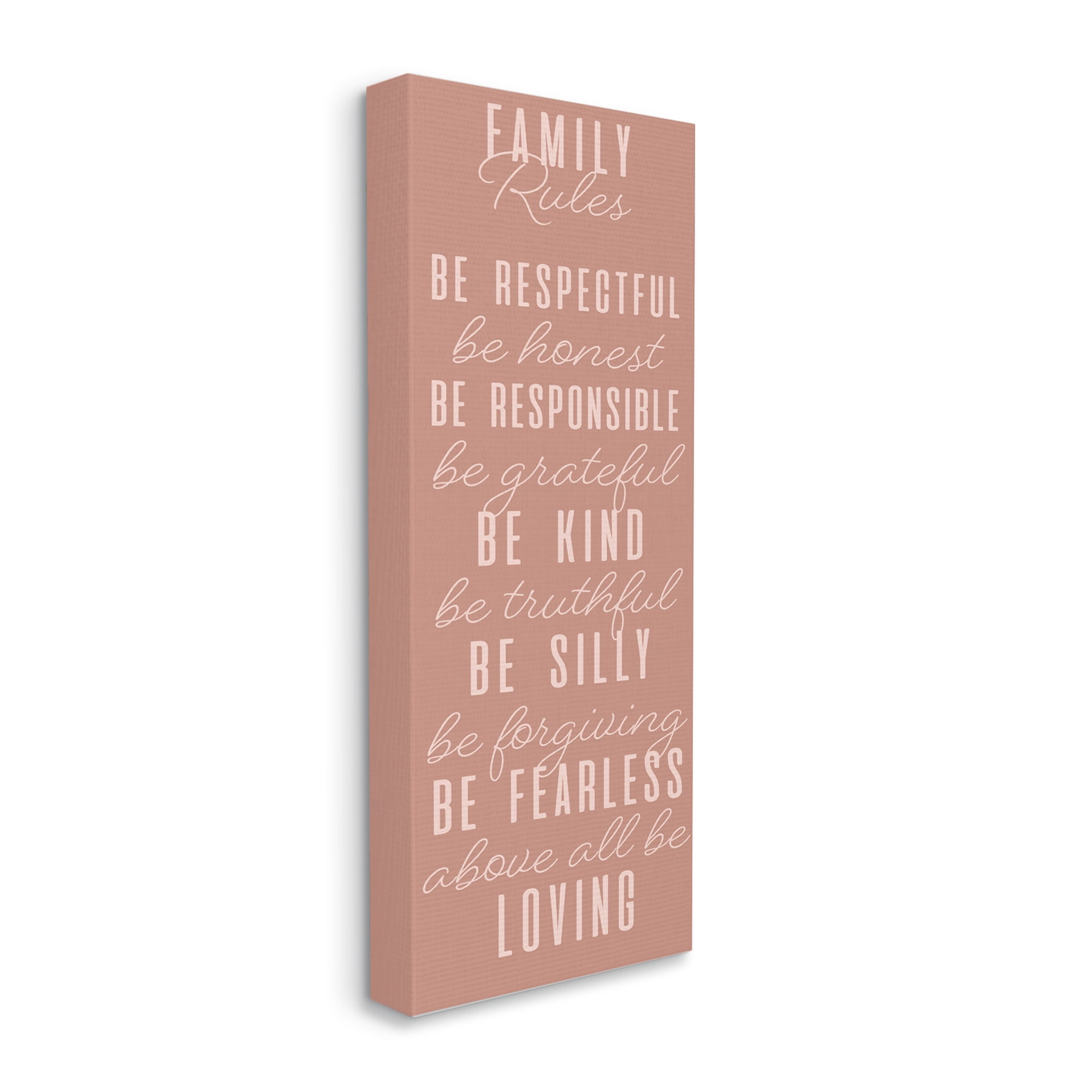 Stupell Industries Pink Chic Family Rules Typography Painting Gallery Wrapped Canvas Art Print Wall Art, 20 x 48