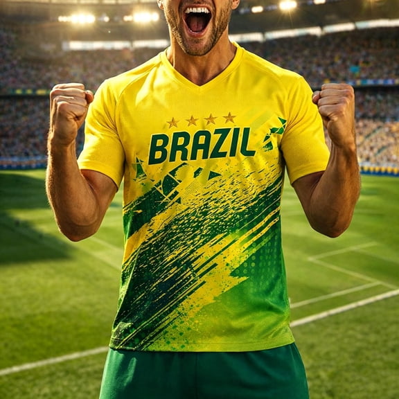 Betivan Men's Fashion Casual Soccer Brazil Style Soccer Printed Sport Breathable Short Sleeve Tops