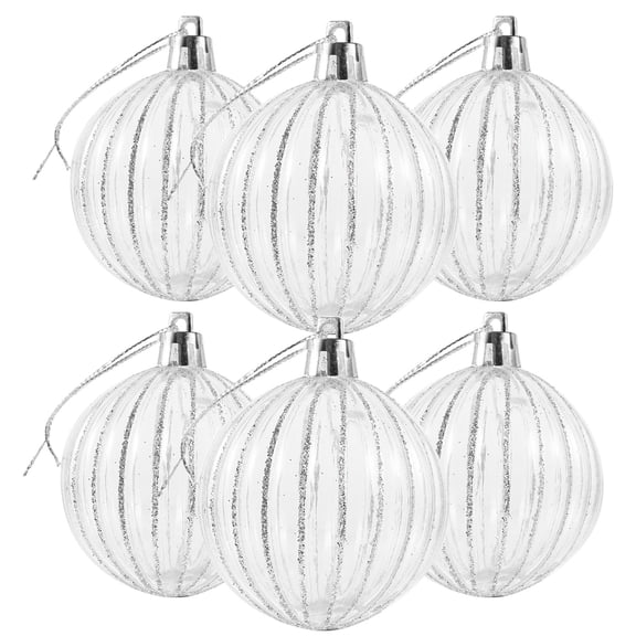 LOLIPPYY 6Pcs Silver Bauble Plastic Hanging Decoration for Christmas Tree