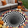 thumbnail image 4 of Abstract Plaid Washable Round Area Rug 6 ft, Black White Checkered Spiral Illusion Tunnel Interior, Soft Non Slip Rugs Stain Repellent Indoor Felt Carpet for Living Dining Room Bedroom Home Office, 4 of 9
