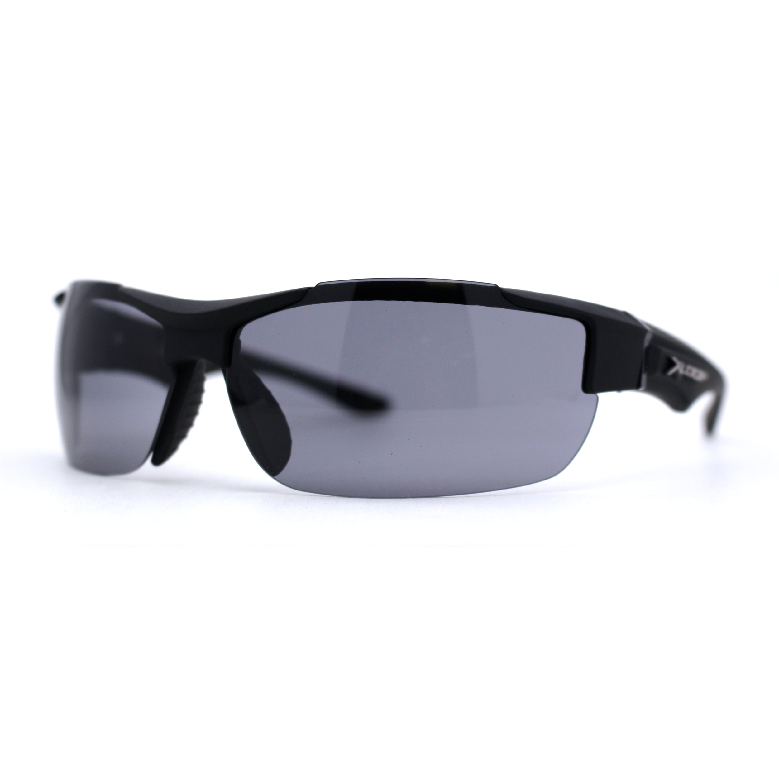 Xloop Mens Wrap Futuristic Half Rim Mirror Sport Sunglasses All Black