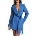 thumbnail image 3 of Conjunto de Blazer con Cinturón para Mujer, Gabardina Formal de Trabajo, Vestido Blazer Cruzado de Larga con Cinturón Azul Real S, 3 of 9
