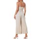 thumbnail image 3 of Mono de verano INSPIRE CHIC para mujer, tirantes de espagueti, corte abierto, pantalón ancho, XS, beige, 3 of 6