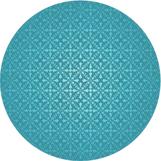 Ahgly Company Machine Washable Indoor Round Transitional Dark Turquoise Green Area Rugs, 7' Round