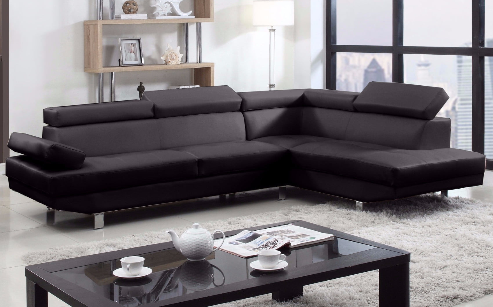 modern black faux leather sofa