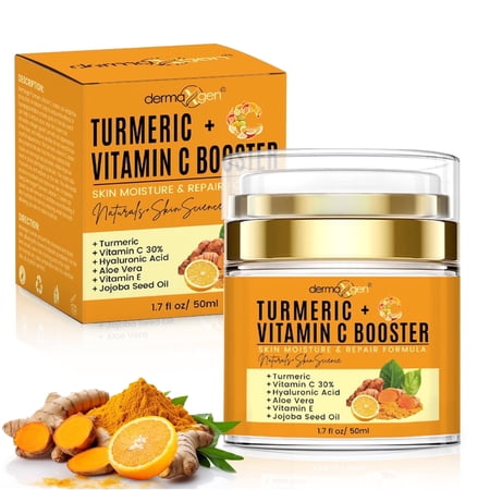 Dermaxgen Turmeric Vitamin C Booster Cream Facial Moisturizer Hyaluronic Acid Organic Ingredients - Hydrating Face Moisturizer for Dry Normal Oily Skin - Anti-Aging Face Cream for Glowing Skin