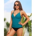 thumbnail image 6 of Hilor Women's Underwire Push Up Tankini Tops Only Sexy V Neck Swimsuits Top Ruched Tummy Control Swim Top Ocean Depths 12, 6 of 7