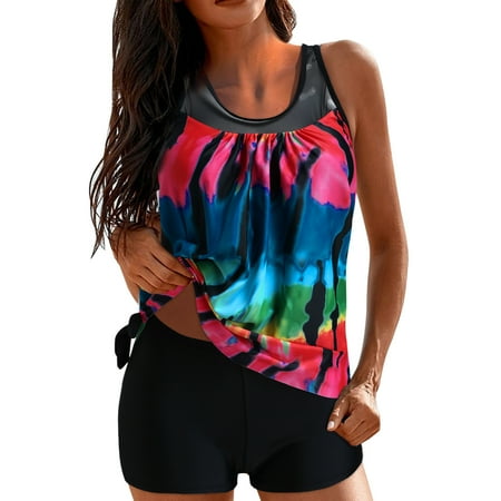 2 Piece Swimsuit for Women Dot Printed Tank Top with Boyshorts Separates Tankini Set Light Blue Women s Swimwear XXXXXL