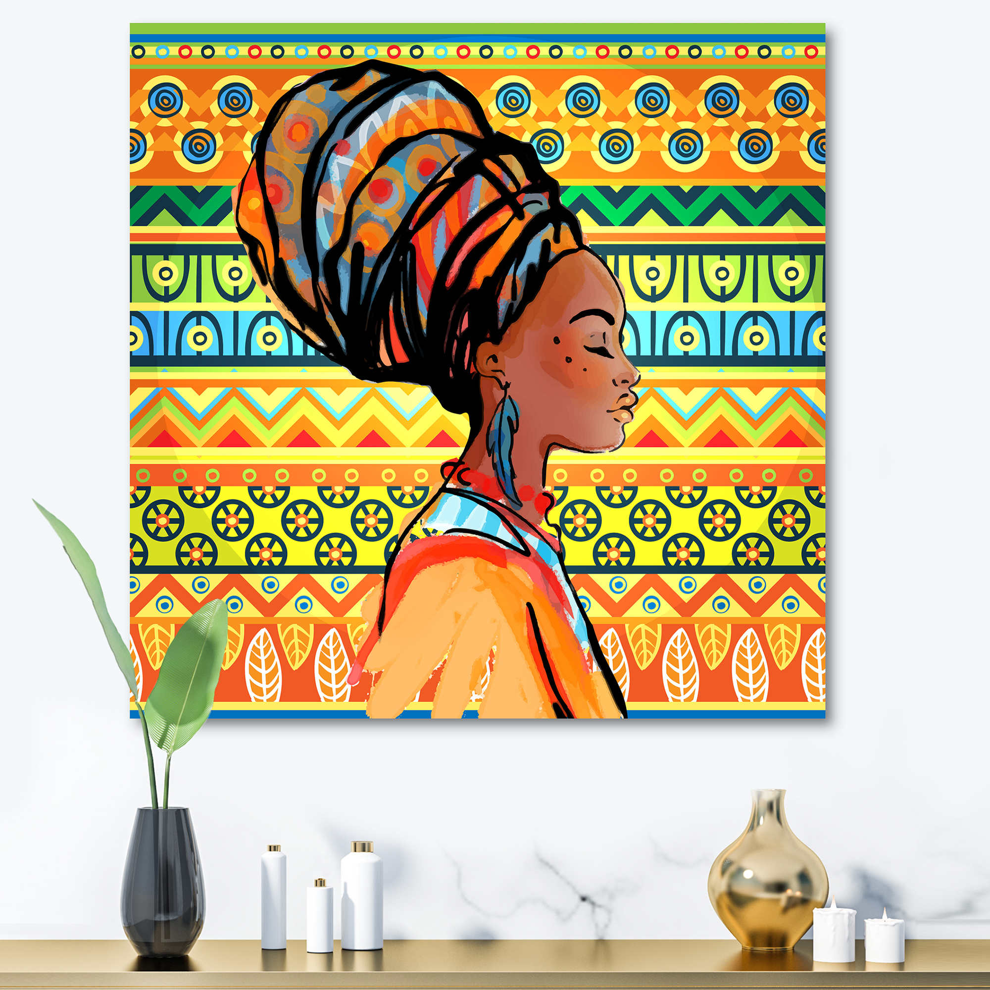 Designart ' African American Woman Portrait with Turban III ' Modern Canvas Wall Art Print