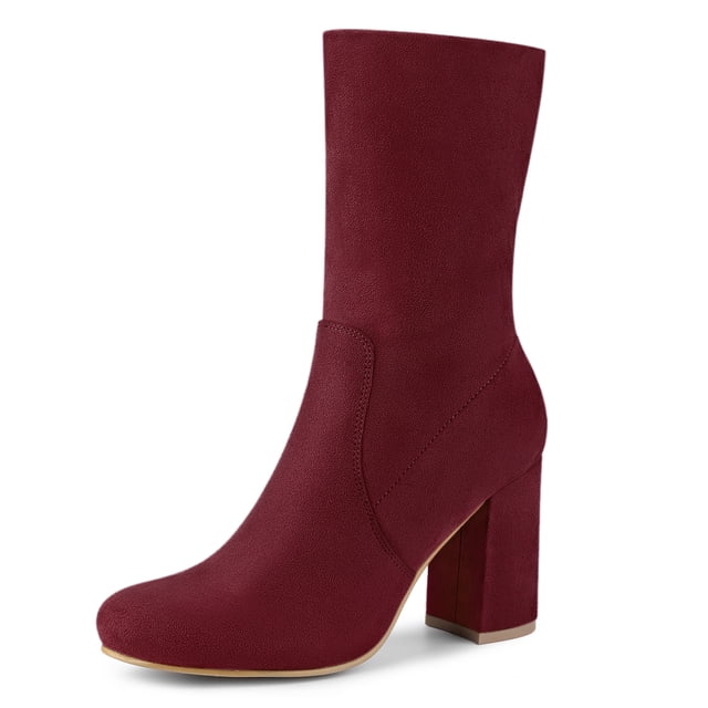 Unique Bargains Women's Rounded Toe Block Heel Stretch Ankle Boots