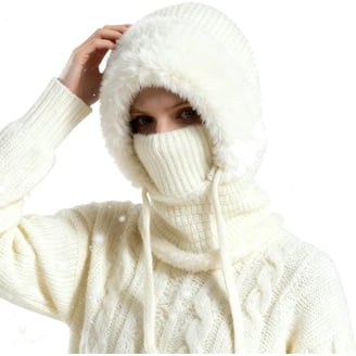 Women\'s White Winter Hat Warm Hooded Scarf Hat Balaclava Knit Skull Beanie Winter Hat Warm Hooded Scarf Hat Balaclava Knit Skull Beanie  main image 2