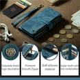thumbnail image 3 of CaseMe Wallet Case Premium Handmade PU Leather Phone Case Card Slots Magnetic Closure Zipper Pocket Kickstand Flip Case with Hand Strap for iPhone 14 (Cyan), 3 of 10