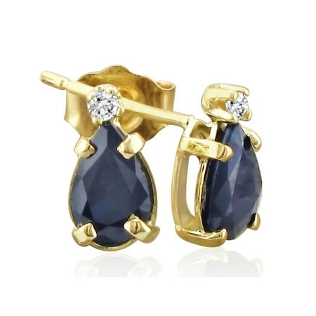 1 1/4ct Pear Sapphire and Diamond Earrings in 14k Yellow Gold