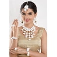 thumbnail image 3 of Efulgenz White Flower Jewelry Set Handmade Jewelry Tassel Choker Necklace Earrings Maangtikka with Faux Pearl Ring Finger Bracelet Set Indian Jewelry for Weddding Haldi Mehandi Shower for Women, 3 of 5