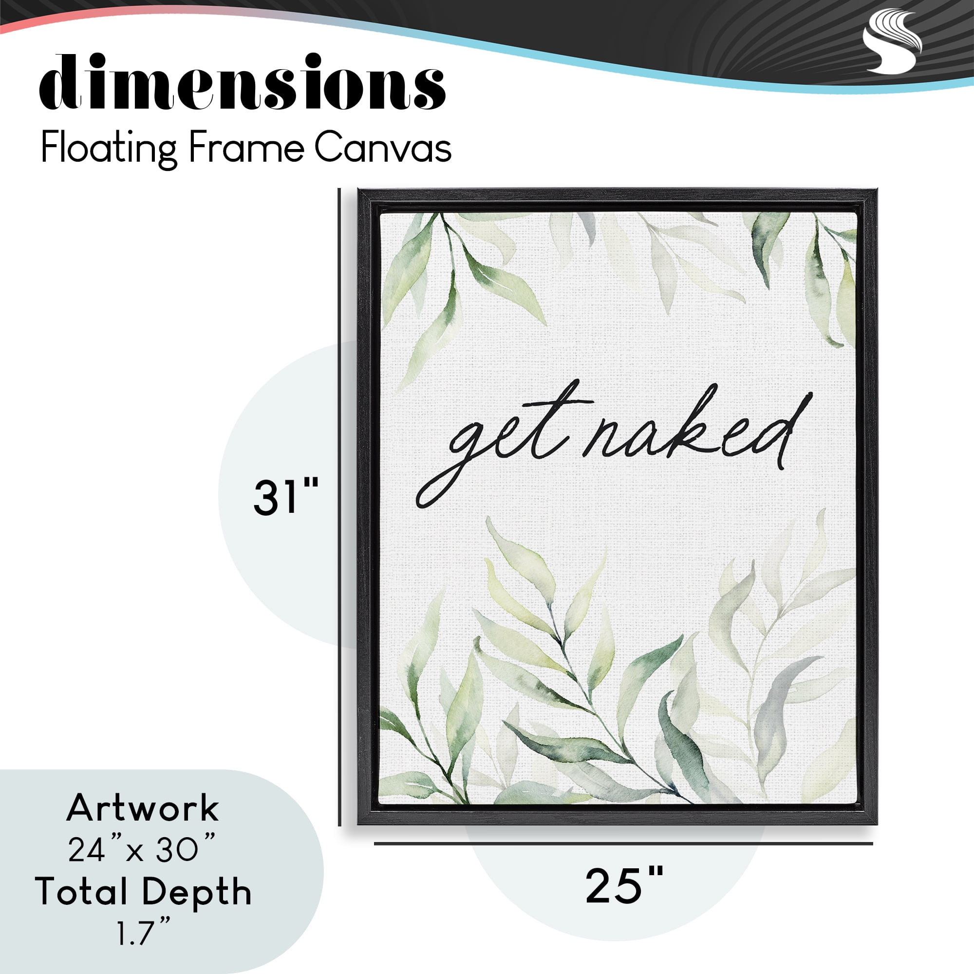 Get Naked Bathroom Herbs Black Framed Floater Canvas Wall Art, design by Lettered and Lined