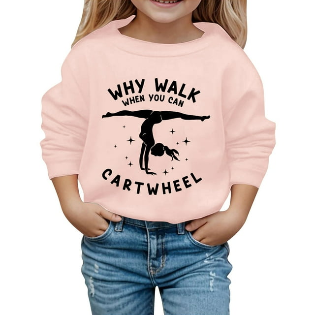 Aocisk Chandail pour Enfants Décontracté et à la Mode Col Rond Manches Longues avec Imprimé Lettre pour Usage Quotidien Rose Clair 3-4 Ans