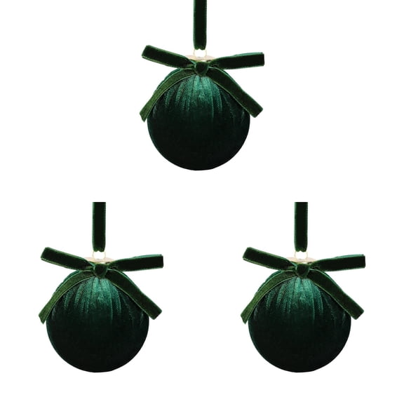 3-Pack Green Velvet Christmas Ball Ornaments, 3.15-Inch Shatterproof Flocked Tree Decorations for Christmas Tree, Wreath, Garland, Mantel and Farmhouse Holiday Decor