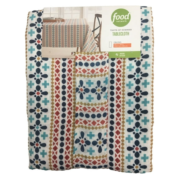 Food Network Summer Geo Tablecloth, Geometric Print Table Cloth 60x102 Ob