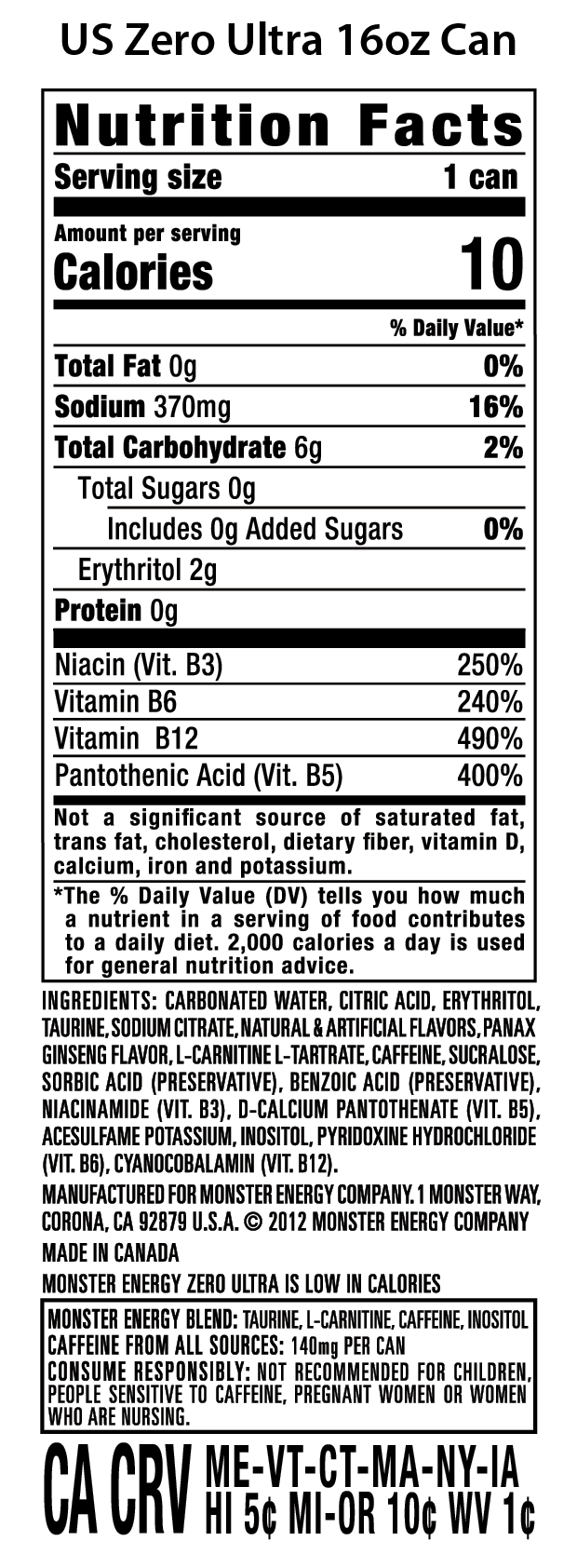 (24 Cans) Monster Zero Ultra Energy, Sugar Free Energy Drink, 16 fl oz