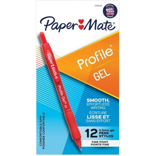 Paper Mate Profile Gel Pens 0.5 mm Pen Point Size - Red Gel-based Ink - 12 / Dozen