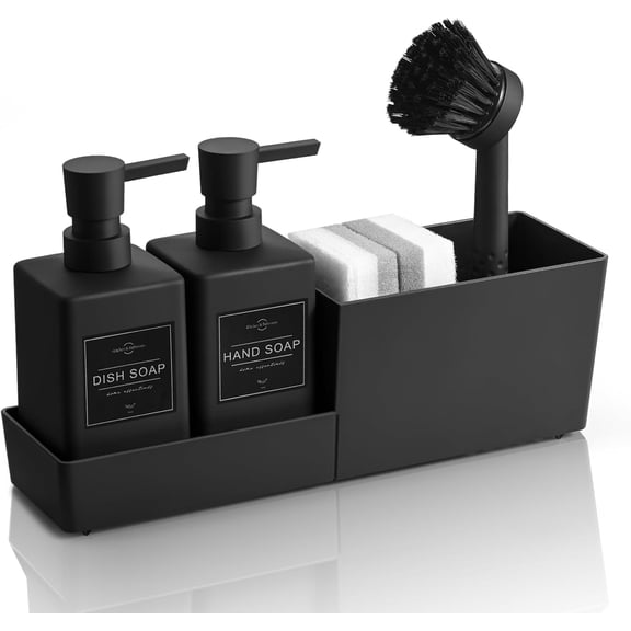 Black Kitchen Soap Dispenser Set with Sponge Holder