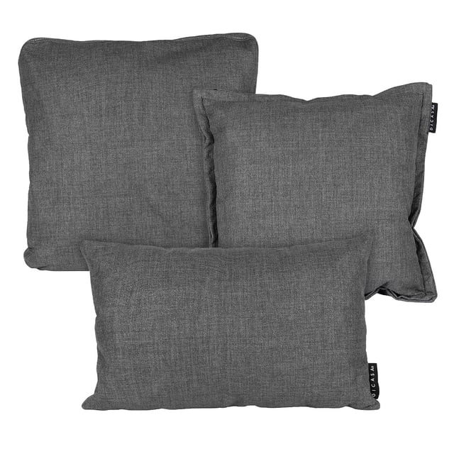 Set de 3 Cojines (1 Cuadrado + 1 Cuadrado Grande y 1 Rectangular) Belucci Steel Gris Oscuro
