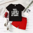 thumbnail image 2 of Rggeeun Kids Boys Outfit Sets O-Neck Short Sleeve Letters Printing Top Shirt And Solid Color Shorts Soft For Kids Daily Wearing,Black,7-8 Years, 2 of 3