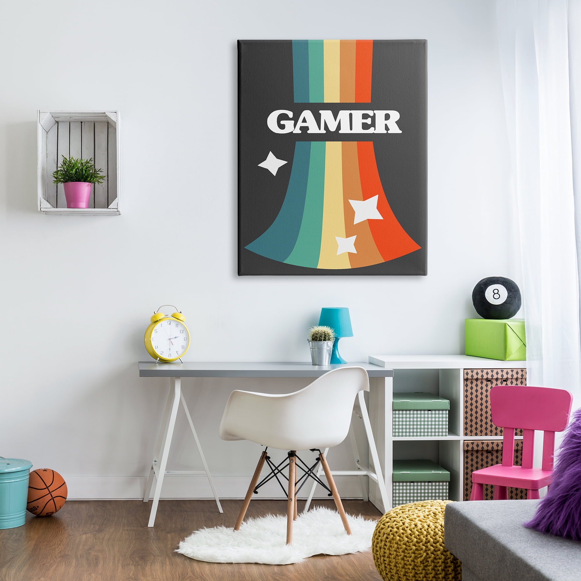 Stupell Industries Gamer Text Vintage Retro Rainbow Video Game Slang, 36 x 48, Design by Daphne Polselli