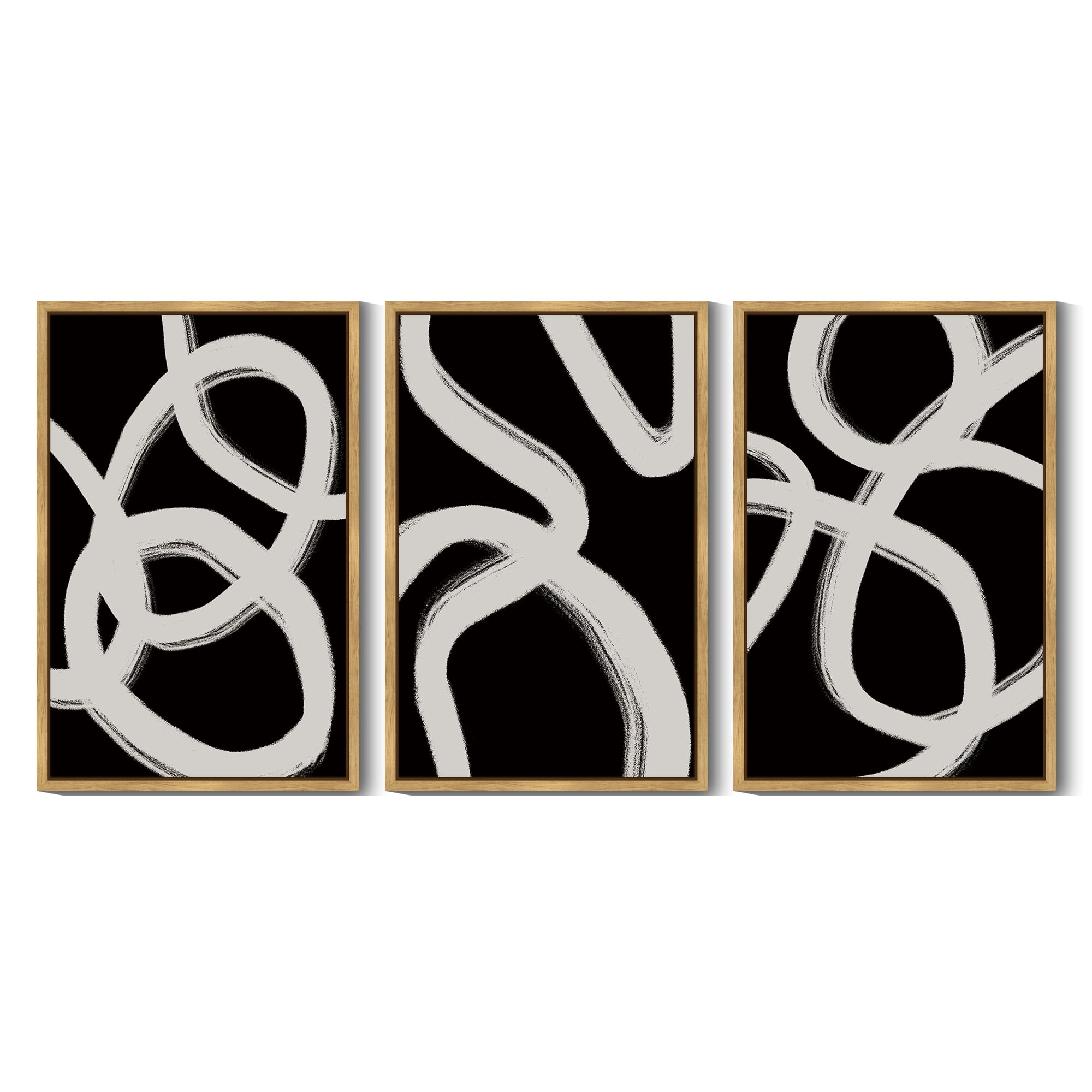 SHENIFY Black Abstract Boho Wall Art 16x24in3pcs Nautral Framed Wood Geometric Wall Decor Mid Century Modern Minimalist Bohemian Bedroom Decor Canvas Prints Ready to Hang for Bedroom