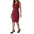 thumbnail image 4 of INSPIRE CHIC Women's Dress Sleeveless Notched Lapel Double Breasted Belted Work Office Blazer Dresses XS Wine Red, 4 of 6